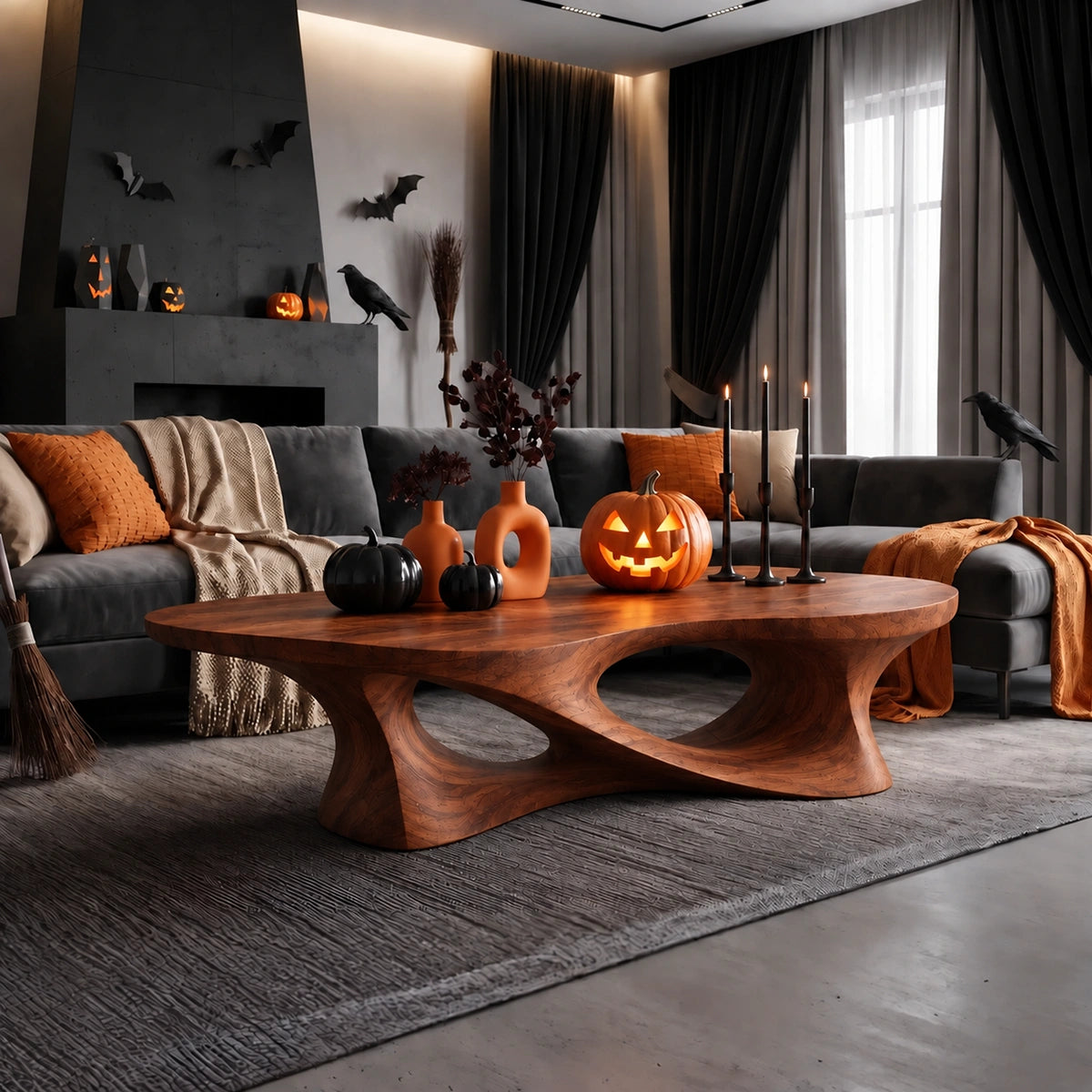 Modern Coffee Table with Flowing Sculptural Oval Nooks in Natural Solid Wood - Woodenecho - 6