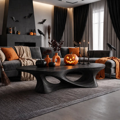 Modern Coffee Table with Flowing Sculptural Oval Nooks in Natural Solid Wood - Woodenecho - 7