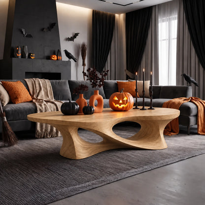Modern Coffee Table with Flowing Sculptural Oval Nooks in Natural Solid Wood - Woodenecho - 8