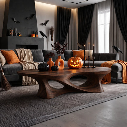 Modern Coffee Table with Flowing Sculptural Oval Nooks in Natural Solid Wood - Woodenecho - 9