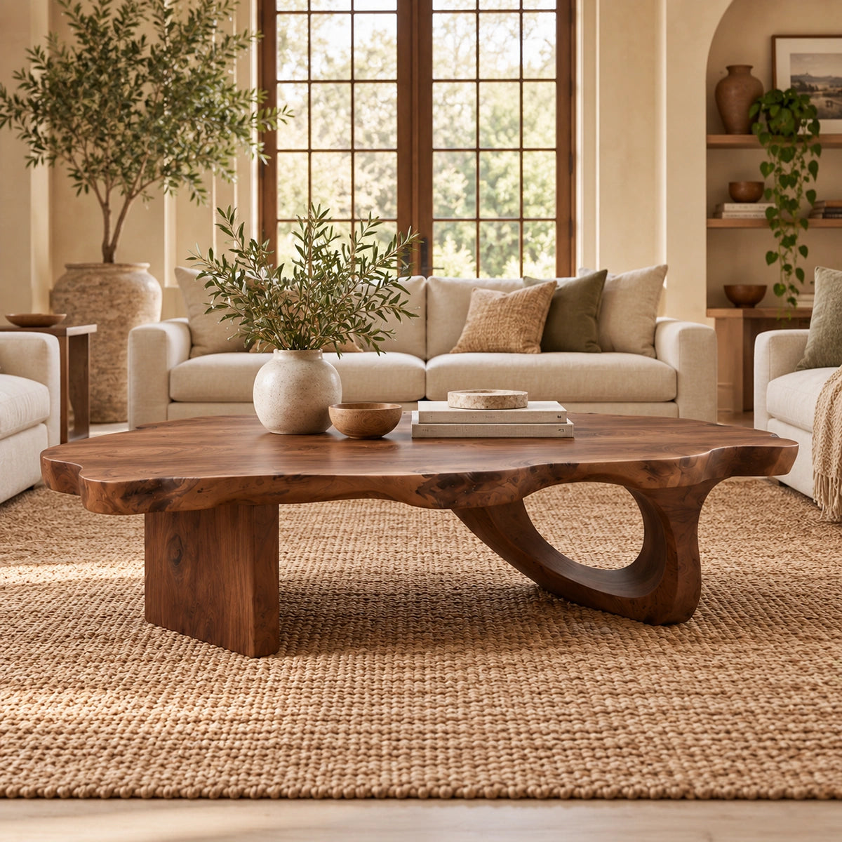Organic Coffee Table with Live-Edge Sculptural Base in Natural Solid Wood - Woodenecho - 2