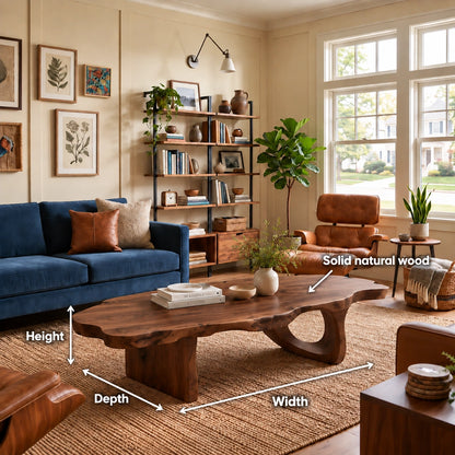 Organic Coffee Table with Live-Edge Sculptural Base in Natural Solid Wood - Woodenecho - 5