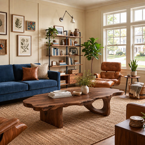 Organic Coffee Table with Live-Edge Sculptural Base in Natural Solid Wood - Woodenecho - 6