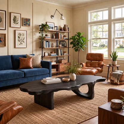 Organic Coffee Table with Live-Edge Sculptural Base in Natural Solid Wood - Woodenecho - 7