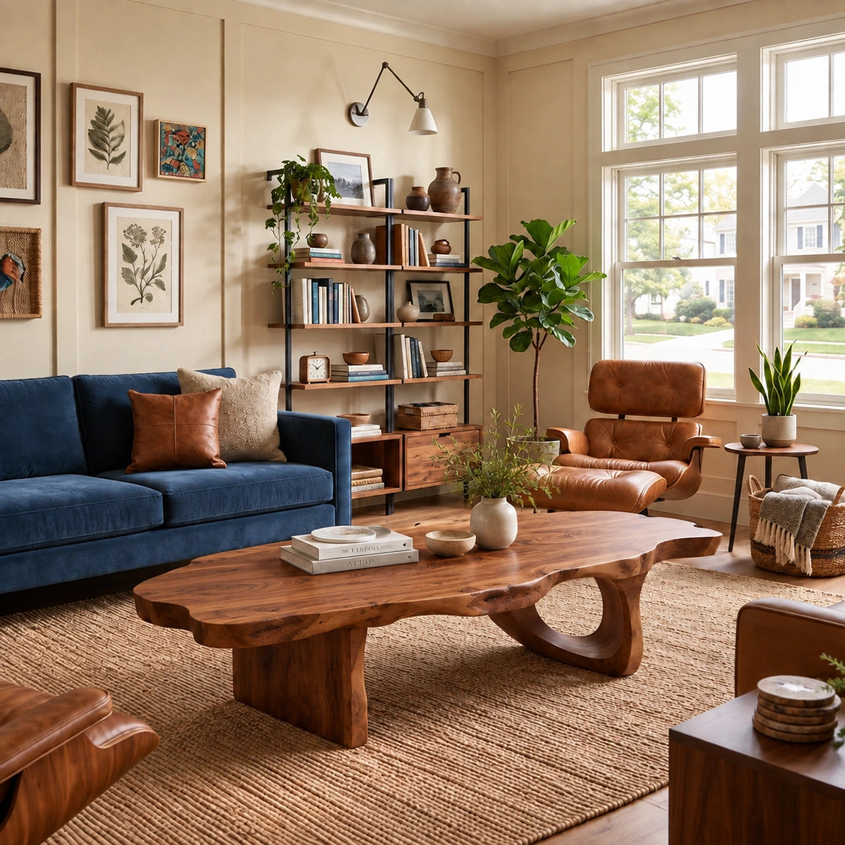 Organic Coffee Table with Live-Edge Sculptural Base in Natural Solid Wood - Woodenecho - 8