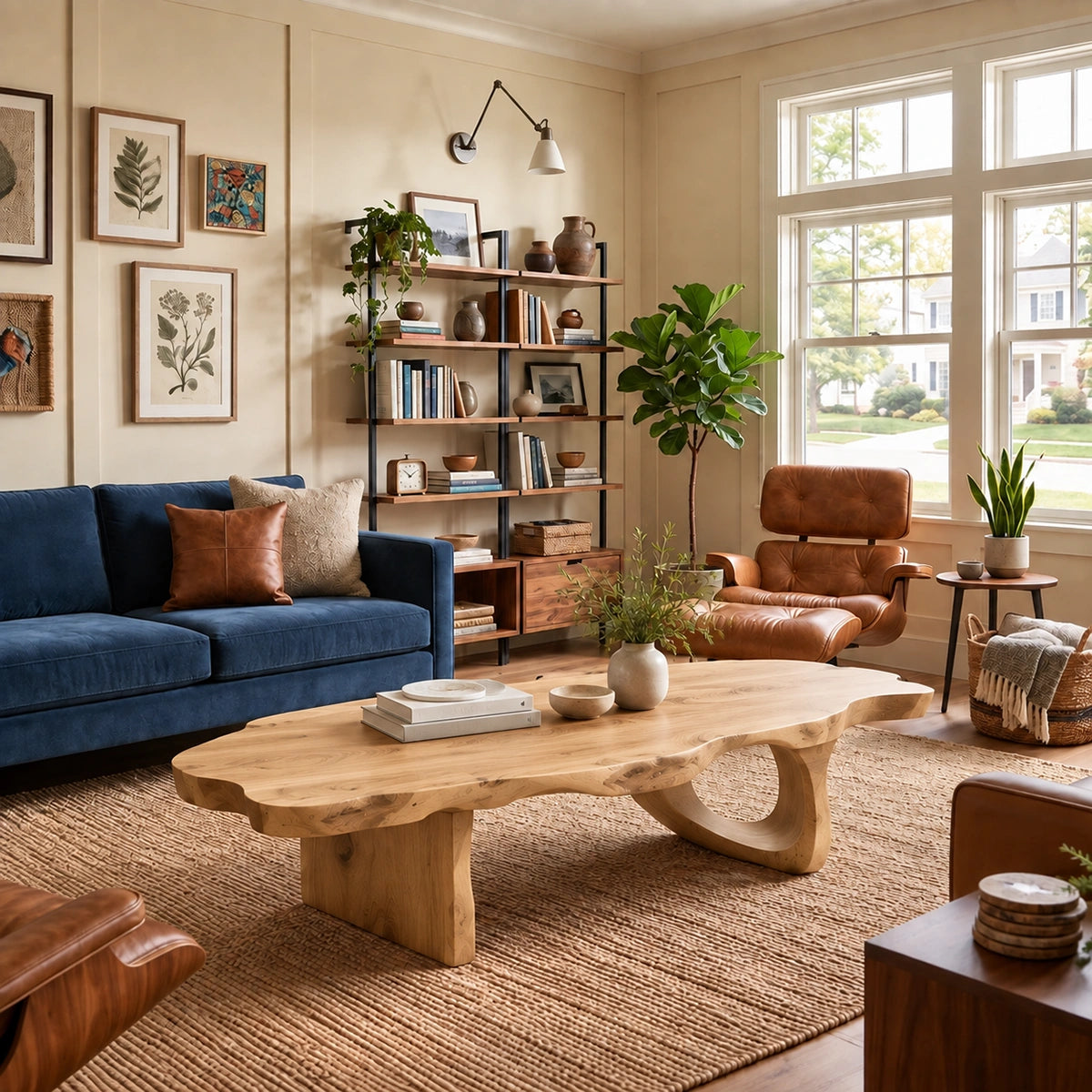 Organic Coffee Table with Live-Edge Sculptural Base in Natural Solid Wood - Woodenecho - 9