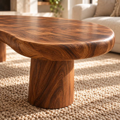 Organic Coffee Table with Rounded Cylindrical Legs in Natural Solid Wood - Woodenecho - 5