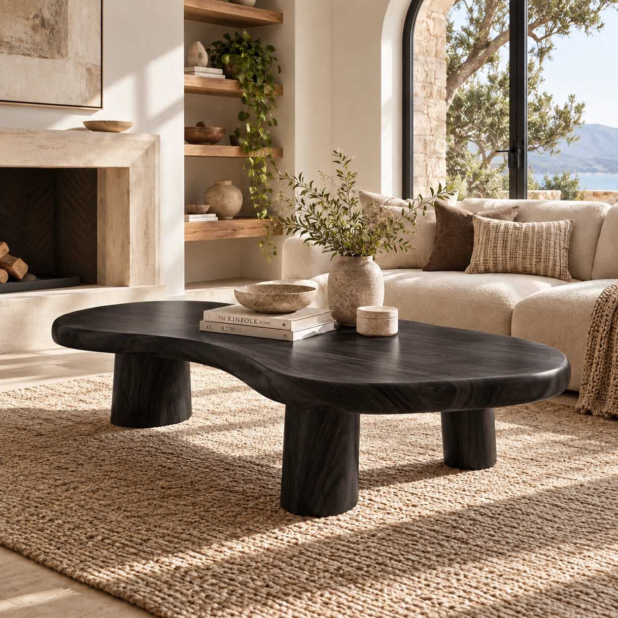Organic Coffee Table with Rounded Cylindrical Legs in Natural Solid Wood - Woodenecho - 7