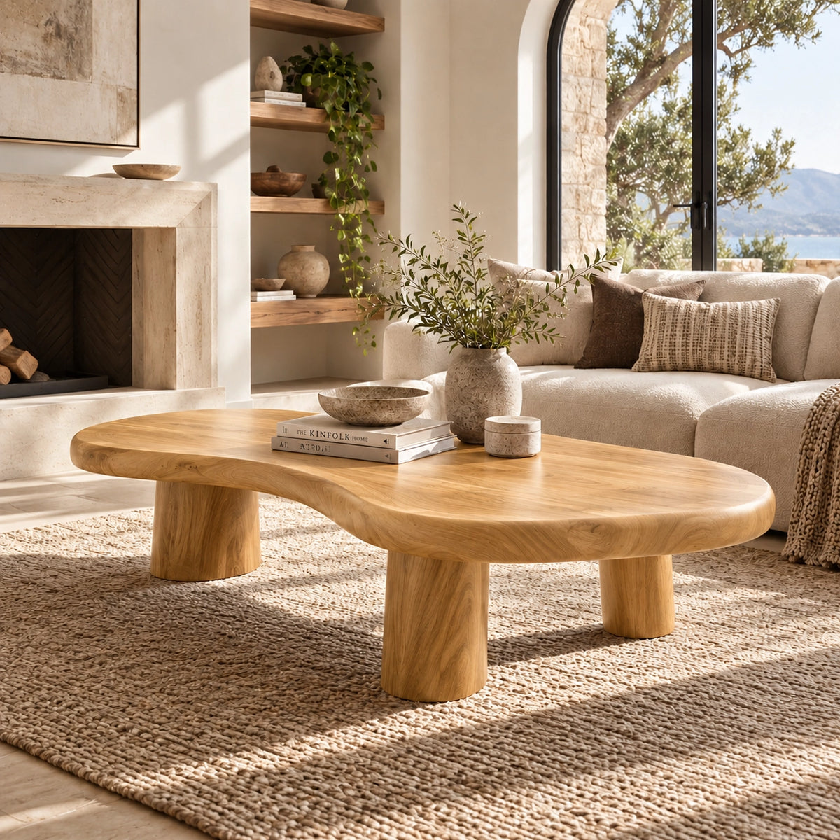 Organic Coffee Table with Rounded Cylindrical Legs in Natural Solid Wood - Woodenecho - 8