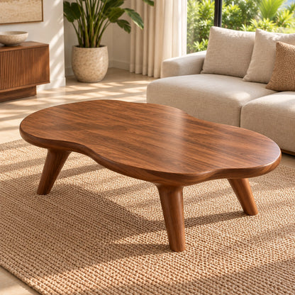 Organic Coffee Table with Rounded Solid Wood Legs in Natural Wood - Woodenecho - 4