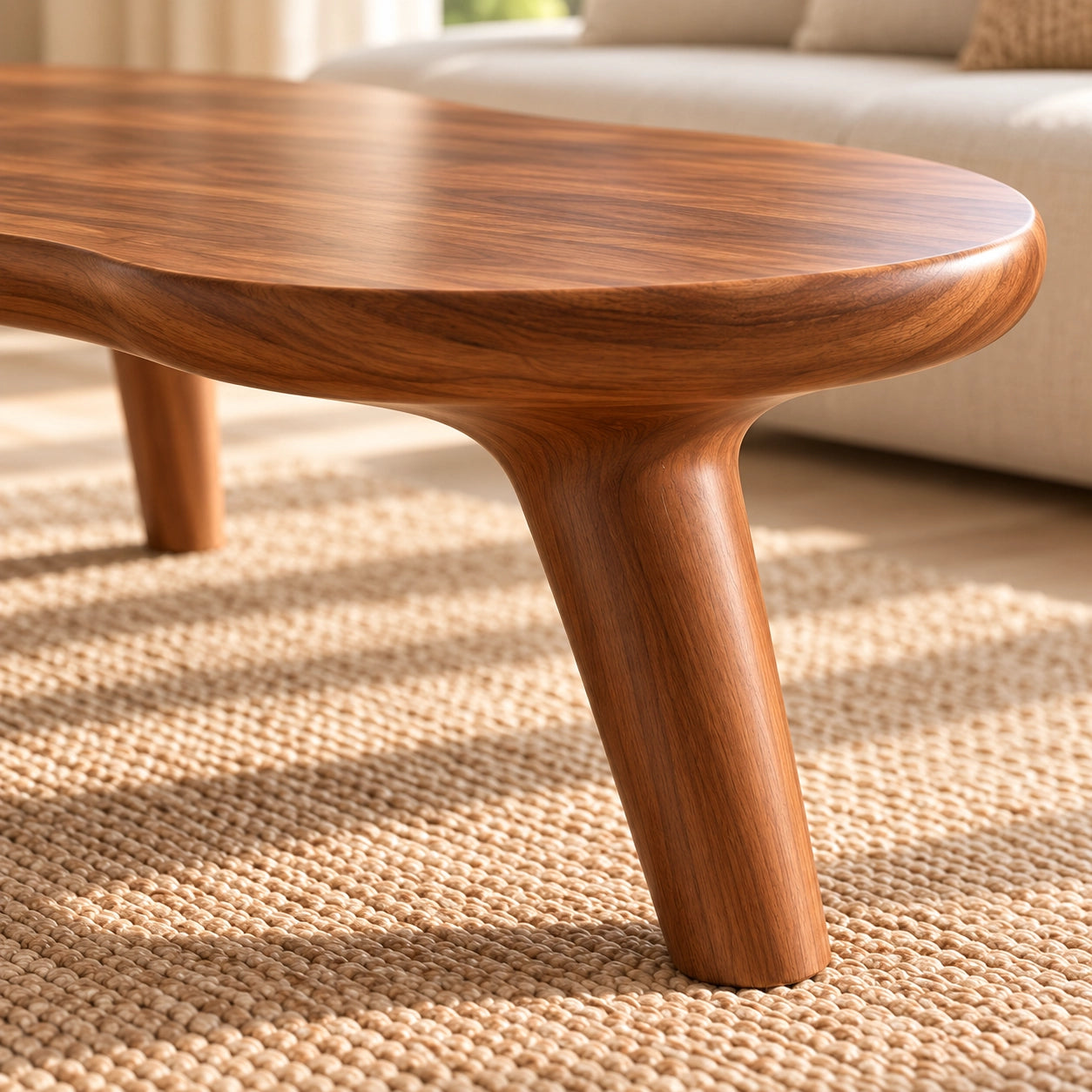 Organic Coffee Table with Rounded Solid Wood Legs in Natural Wood - Woodenecho - 5