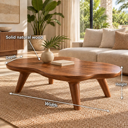 Organic Coffee Table with Rounded Solid Wood Legs in Natural Wood - Woodenecho - 6