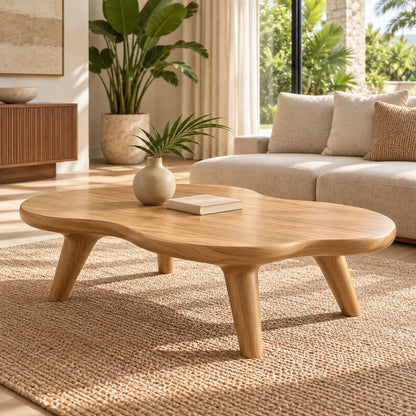 Organic Coffee Table with Rounded Solid Wood Legs in Natural Wood - Woodenecho - 8