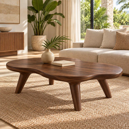 Organic Coffee Table with Rounded Solid Wood Legs in Natural Wood - Woodenecho - 9