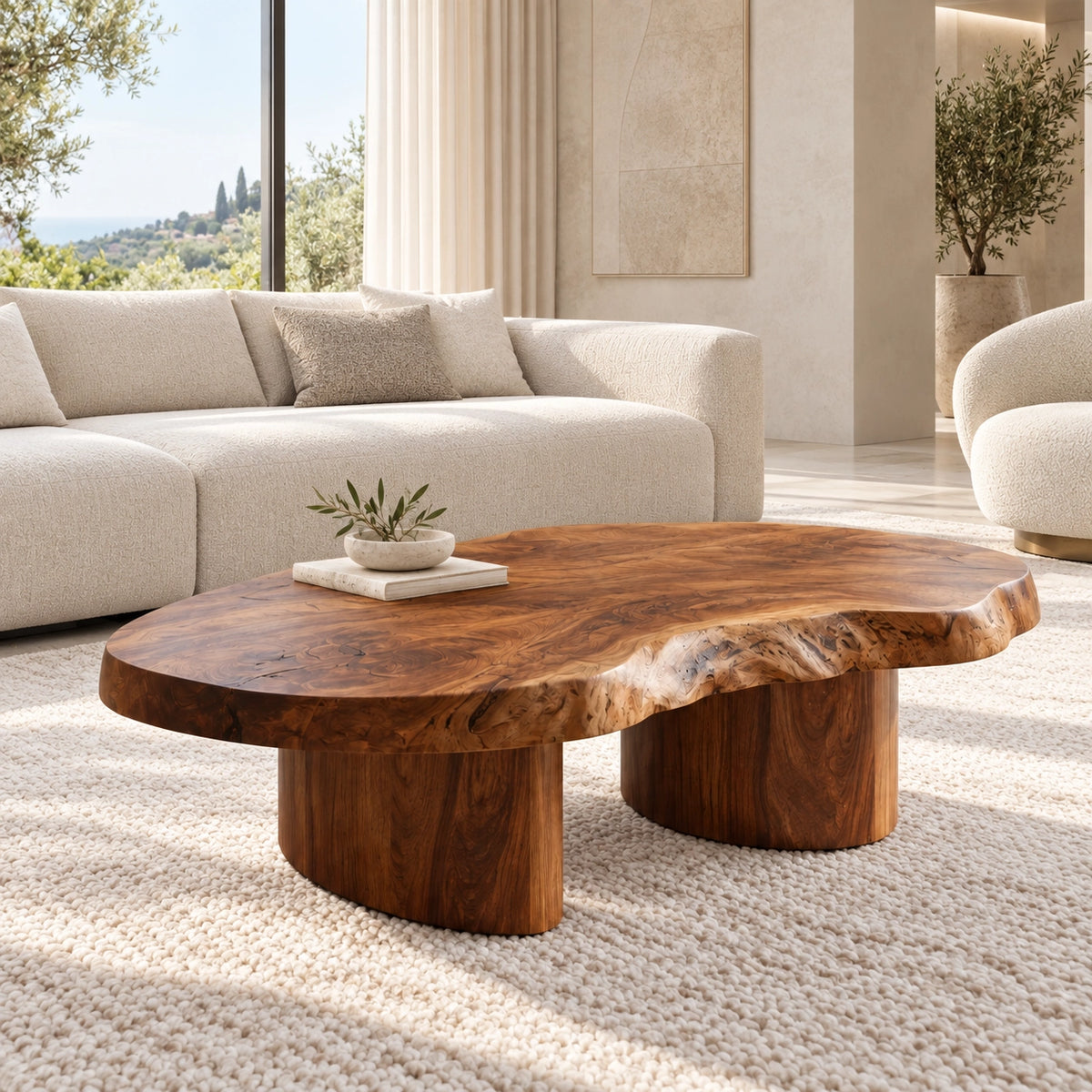 Organic Coffee Table with Sculptural Live-Edge Natural Solid Wood Top - Woodenecho - 1