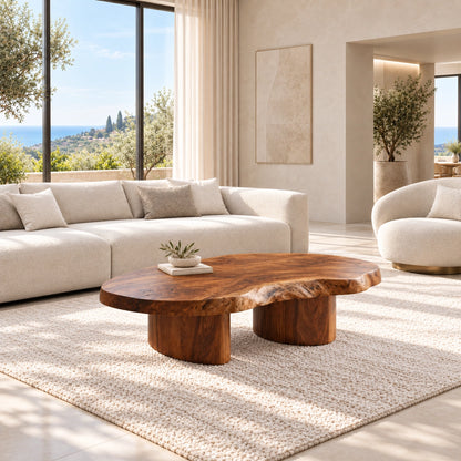 Organic Coffee Table with Sculptural Live-Edge Natural Solid Wood Top - Woodenecho - 2