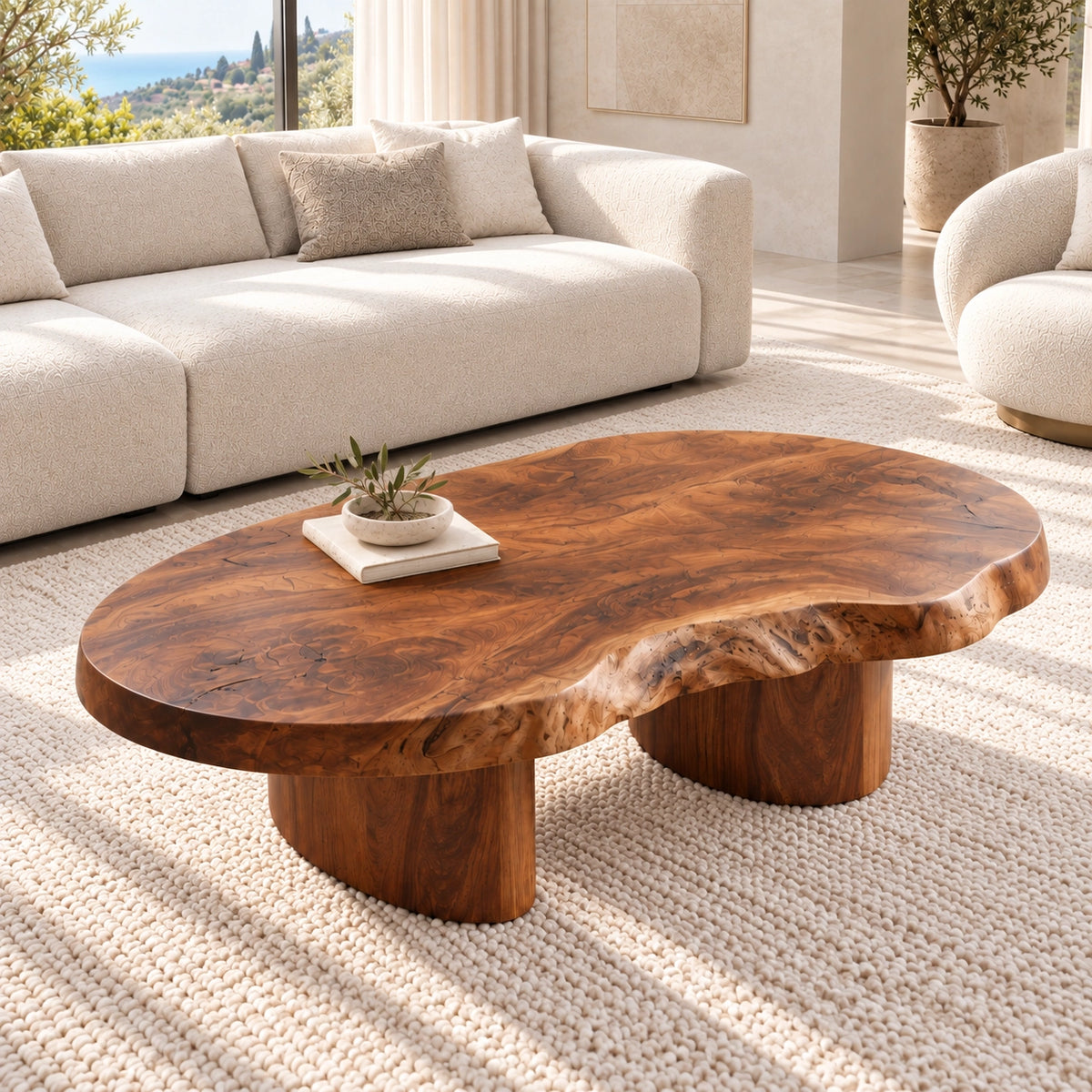 Organic Coffee Table with Sculptural Live-Edge Natural Solid Wood Top - Woodenecho - 3