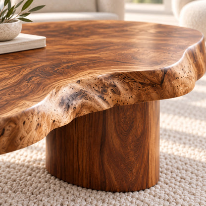 Organic Coffee Table with Sculptural Live-Edge Natural Solid Wood Top - Woodenecho - 4