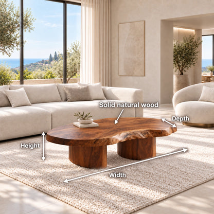 Organic Coffee Table with Sculptural Live-Edge Natural Solid Wood Top - Woodenecho - 5