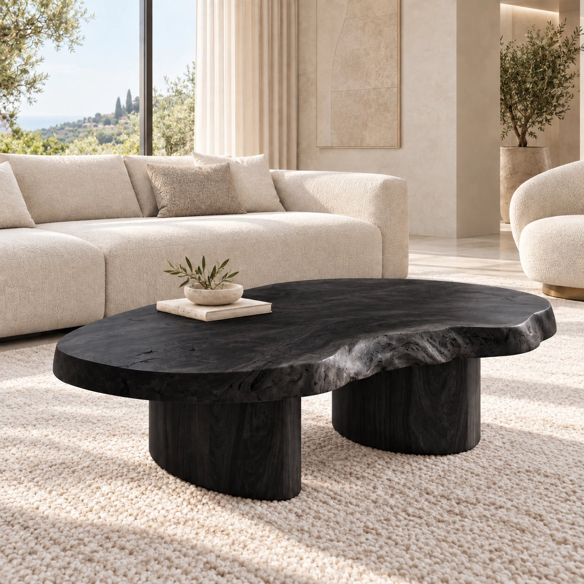 Organic Coffee Table with Sculptural Live-Edge Natural Solid Wood Top - Woodenecho - 6