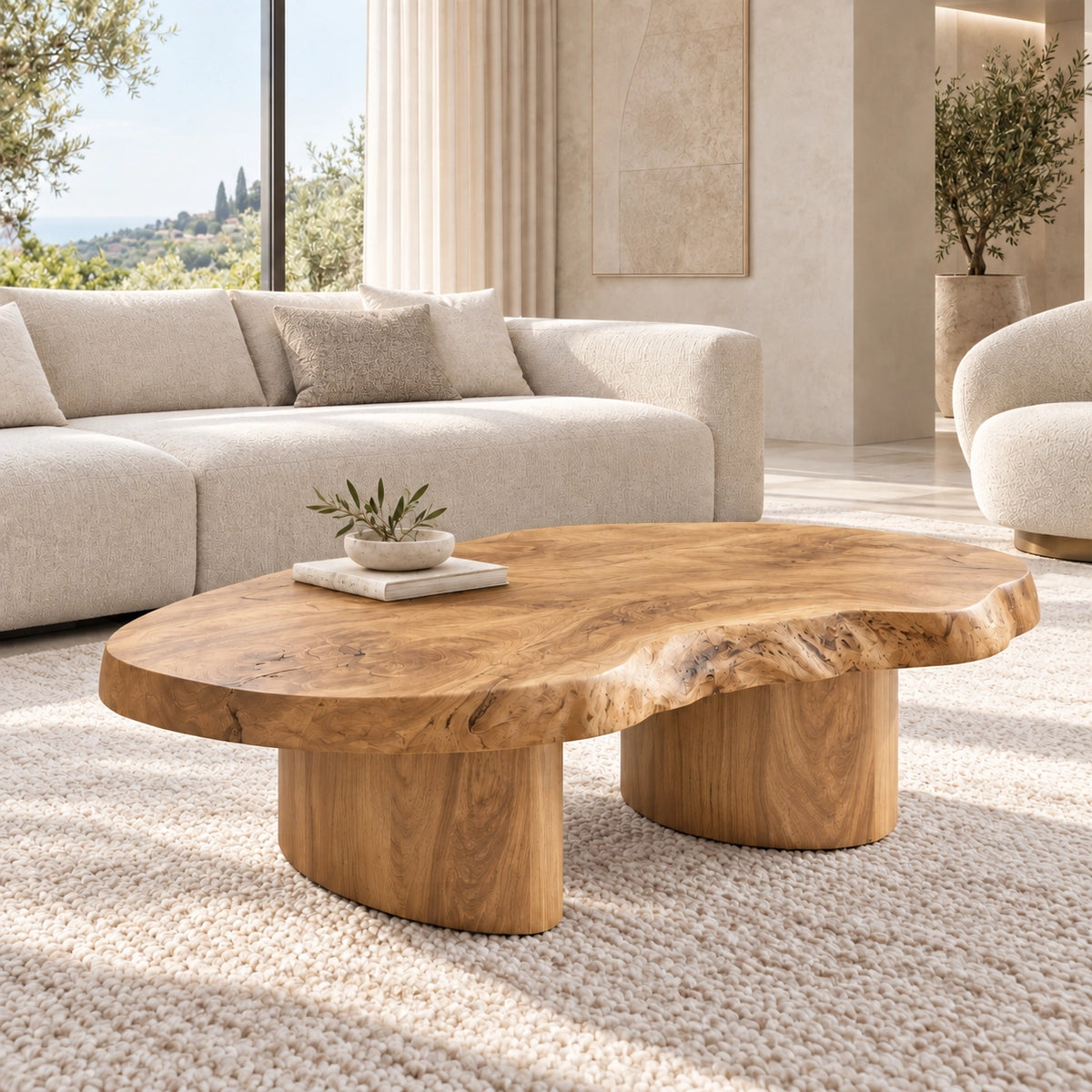 Organic Coffee Table with Sculptural Live-Edge Natural Solid Wood Top - Woodenecho - 7
