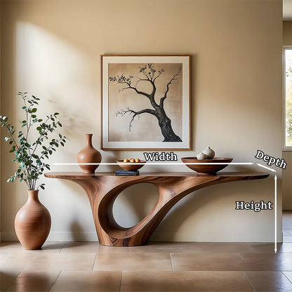 Organic Flow Console Table in Natural Solid Wood with Sculptural Loop Base - ArborisWood - 10