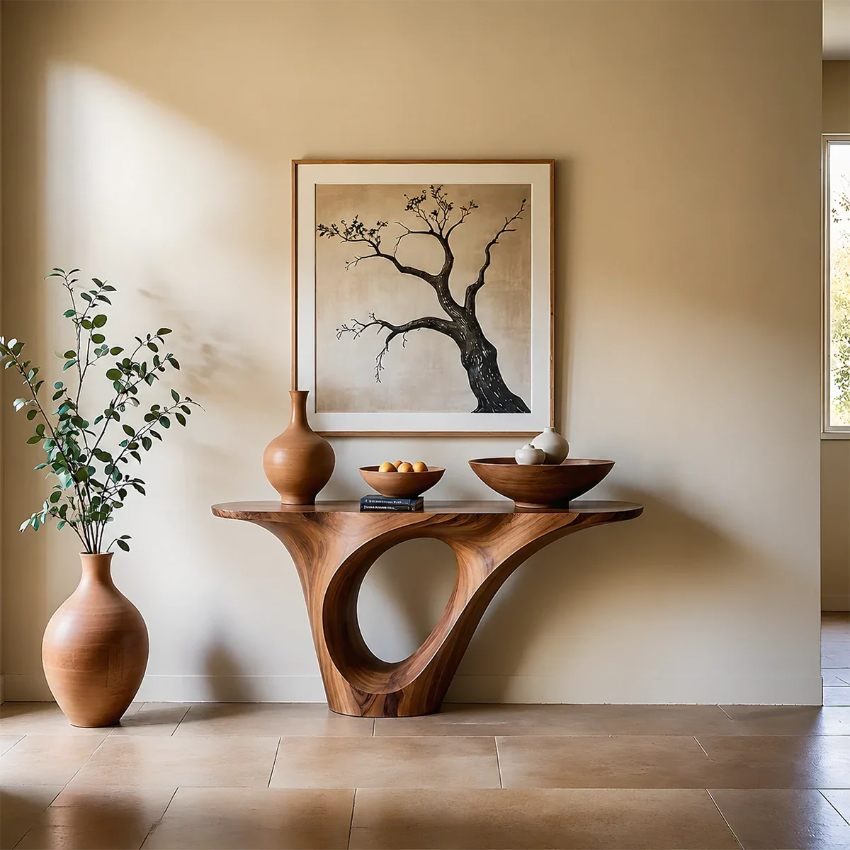 Organic Flow Console Table in Natural Solid Wood with Sculptural Loop Base - ArborisWood - 11