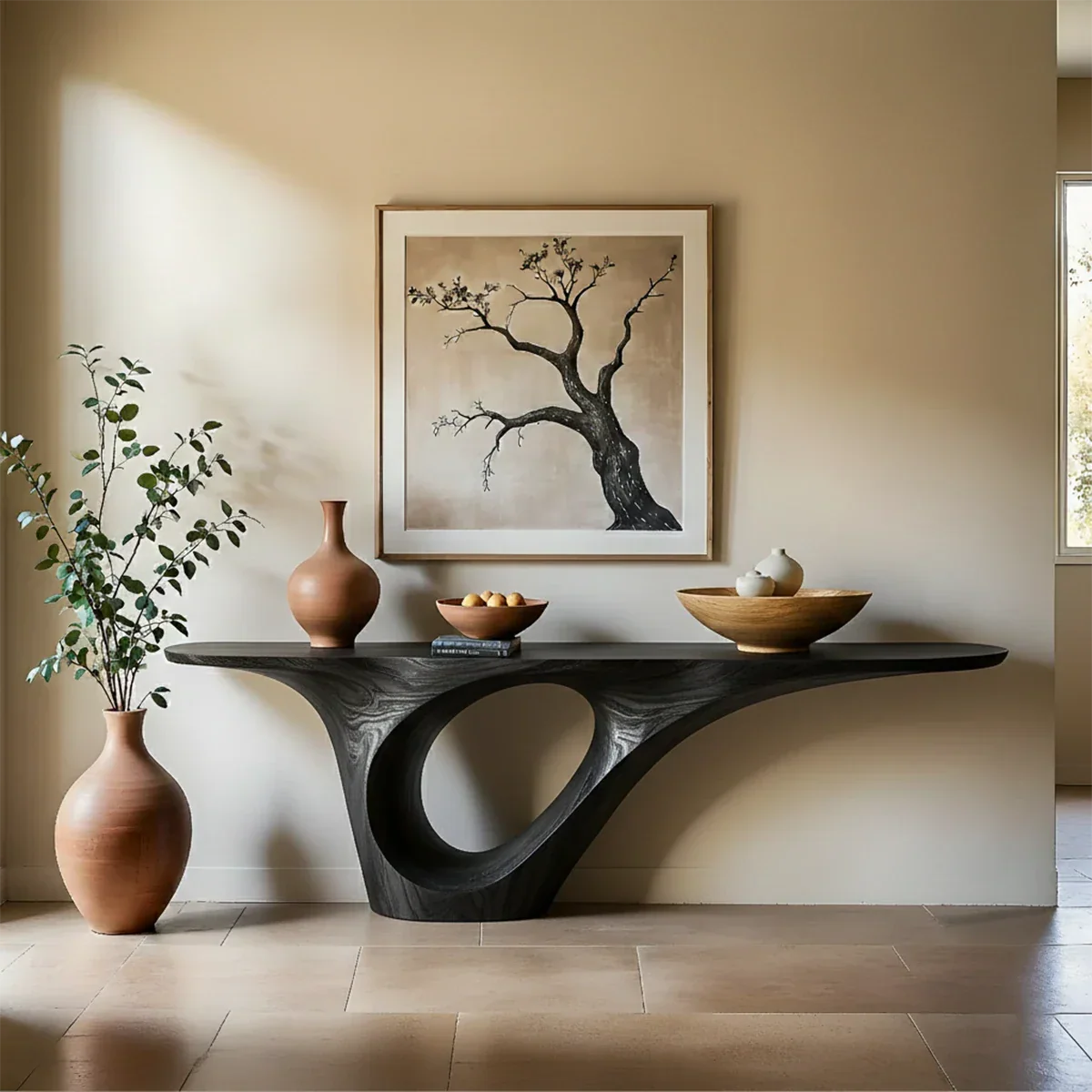 Organic Flow Console Table in Natural Solid Wood with Sculptural Loop Base - ArborisWood - 8