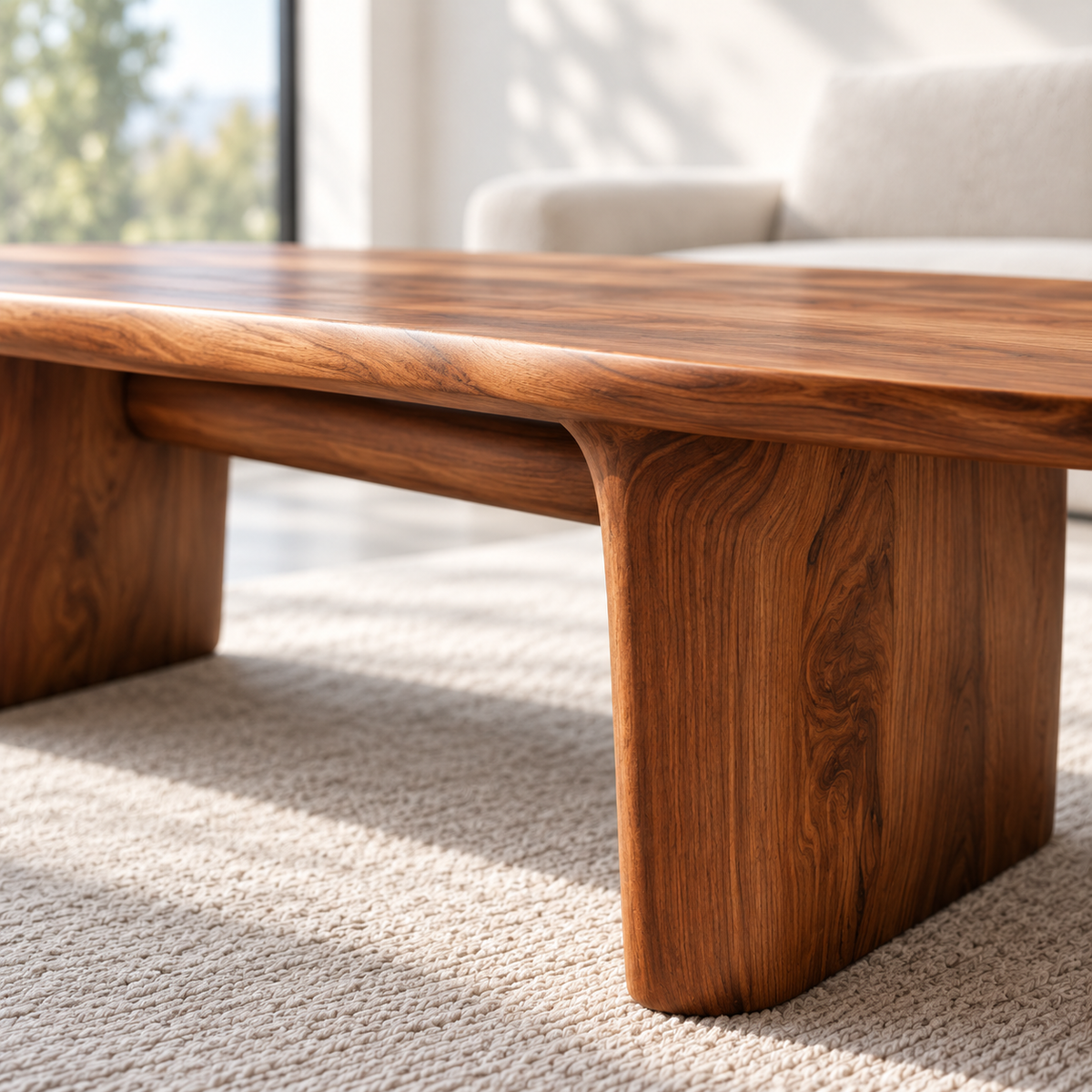 Oval Coffee Table with Cylindrical Natural Solid Wood Base in Four Sizes - Woodenecho - 5
