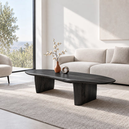 Oval Coffee Table with Cylindrical Natural Solid Wood Base in Four Sizes - Woodenecho - 7