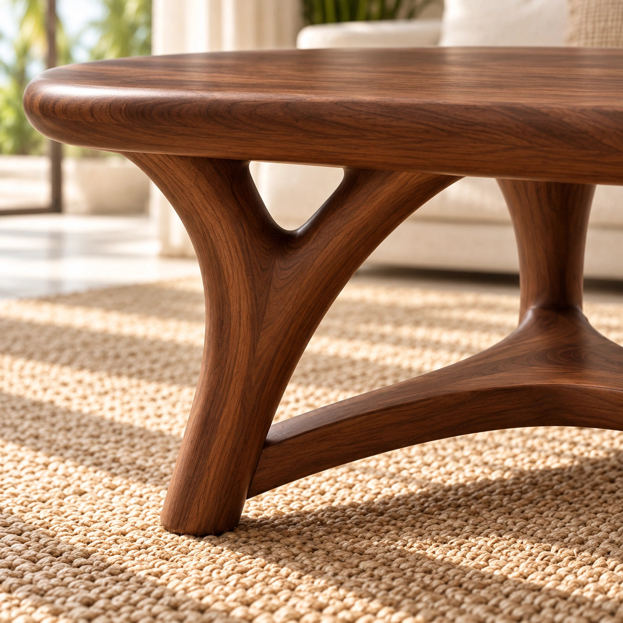 Oval Coffee Table with Sculptural Curved Legs in Natural Solid Wood - Woodenecho - 4