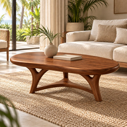 Oval Coffee Table with Sculptural Curved Legs in Natural Solid Wood - Woodenecho - 7