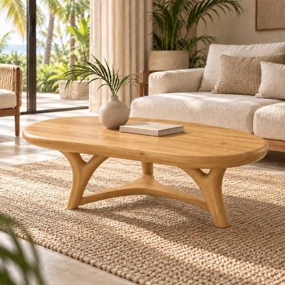 Oval Coffee Table with Sculptural Curved Legs in Natural Solid Wood - Woodenecho - 8