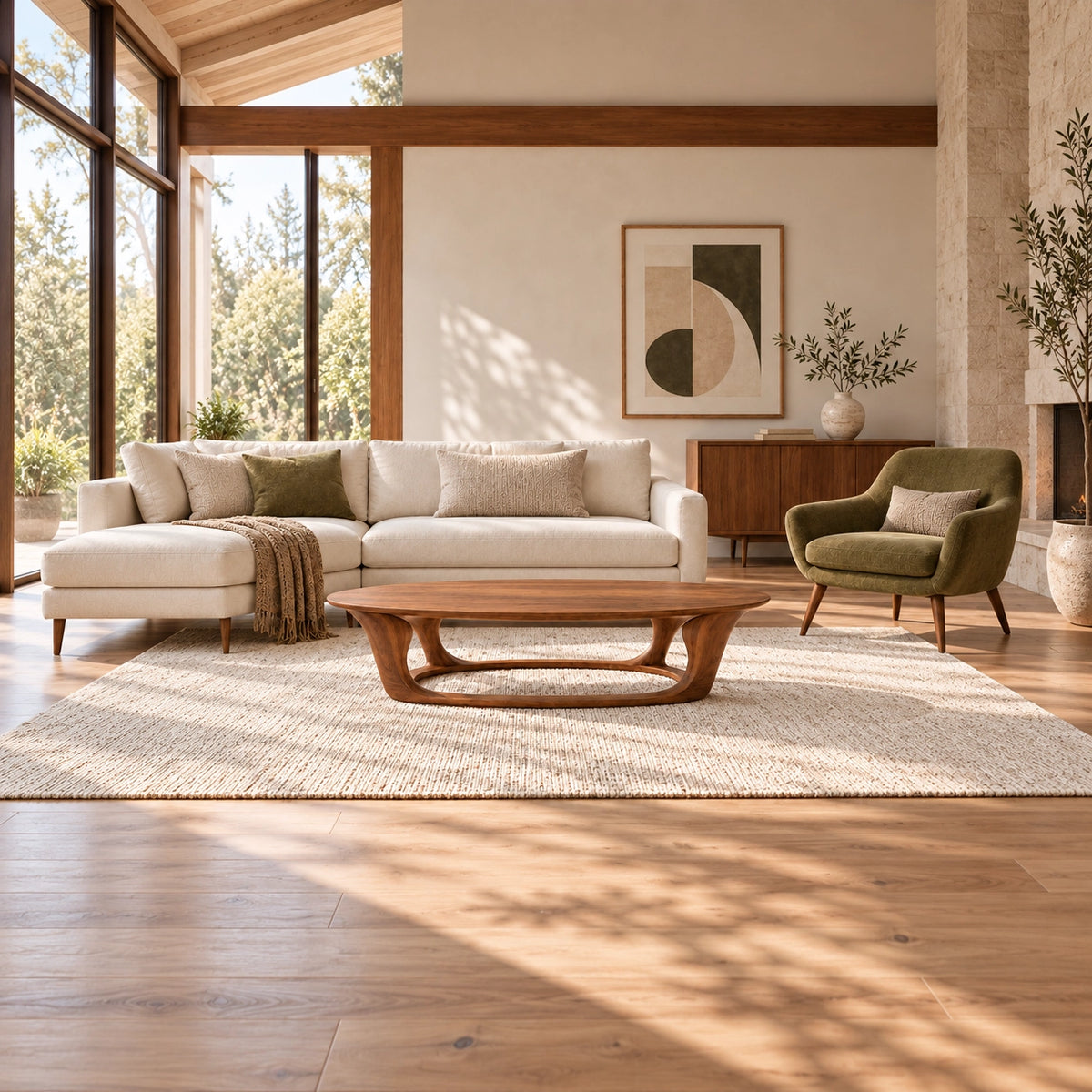 Oval Coffee Table with Sculptural Curved Wooden Base in Natural Solid Wood - Woodenecho - 3