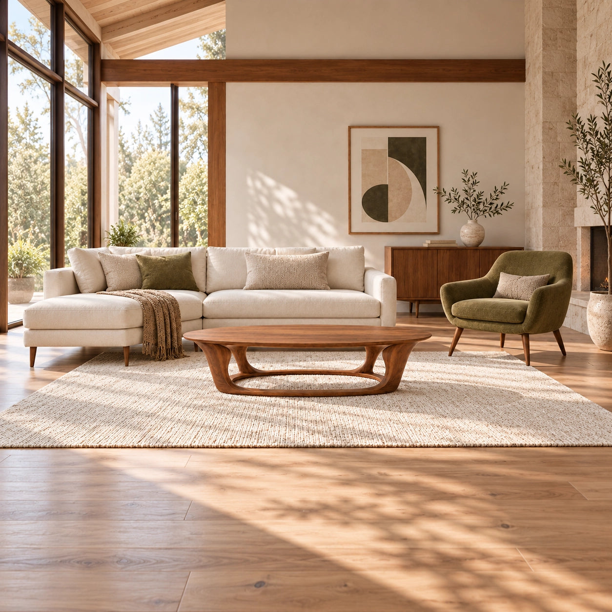 Oval Coffee Table with Sculptural Curved Wooden Base in Natural Solid Wood - Woodenecho - 3