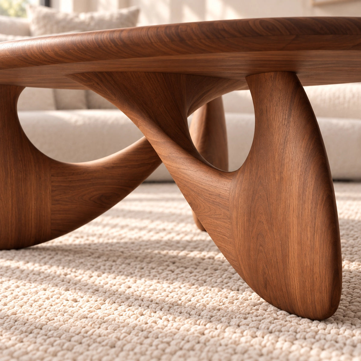 Oval Coffee Table with Sculptural Curved Wooden Base in Natural Solid Wood - Woodenecho - 5