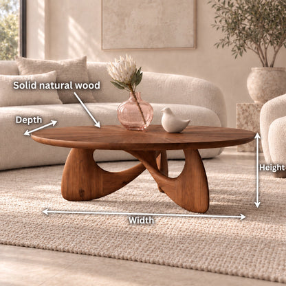 Oval Coffee Table with Sculptural Curved Wooden Base in Natural Solid Wood - Woodenecho - 6