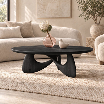 Oval Coffee Table with Sculptural Curved Wooden Base in Natural Solid Wood - Woodenecho - 7