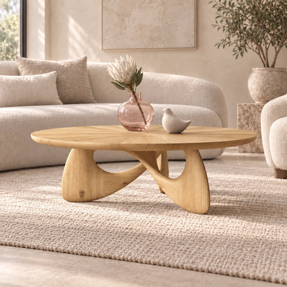 Oval Coffee Table with Sculptural Curved Wooden Base in Natural Solid Wood - Woodenecho - 8