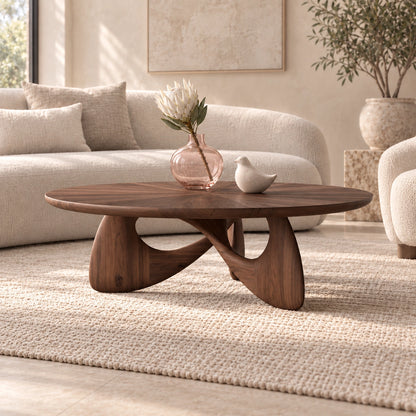 Oval Coffee Table with Sculptural Curved Wooden Base in Natural Solid Wood - Woodenecho - 9