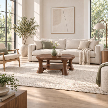 Rounded Coffee Table with Sculptural Curved Legs in Natural Solid Wood - Woodenecho - 4