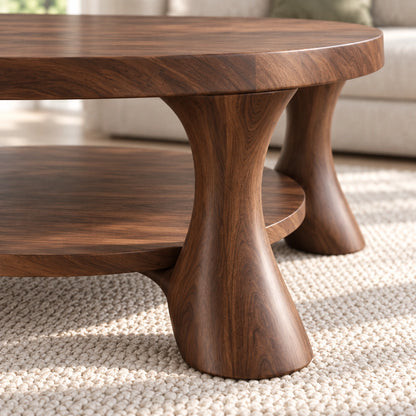 Rounded Coffee Table with Sculptural Curved Legs in Natural Solid Wood - Woodenecho - 5