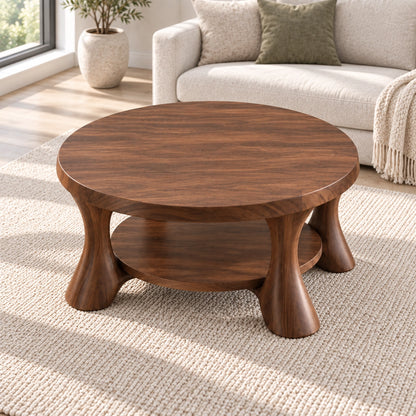 Rounded Coffee Table with Sculptural Curved Legs in Natural Solid Wood - Woodenecho - 7