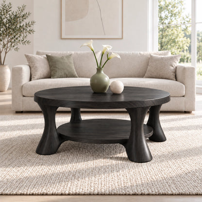 Rounded Coffee Table with Sculptural Curved Legs in Natural Solid Wood - Woodenecho - 8
