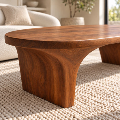 Sculptural Coffee Table with Curved Natural Solid Wood Base in Four Sizes - Woodenecho - 5