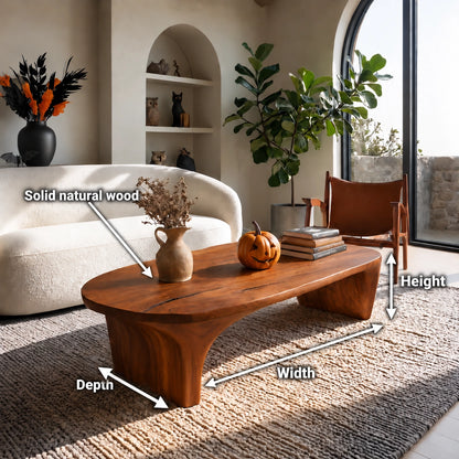 Sculptural Coffee Table with Curved Natural Solid Wood Base in Four Sizes - Woodenecho - 6