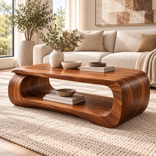 Sculptural Coffee Table with Curved Natural Solid Wood Form in Four Sizes - Woodenecho - 1
