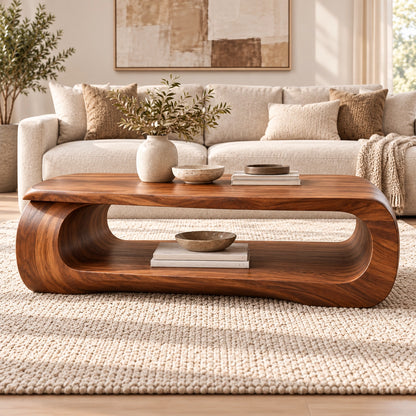 Sculptural Coffee Table with Curved Natural Solid Wood Form in Four Sizes - Woodenecho - 3