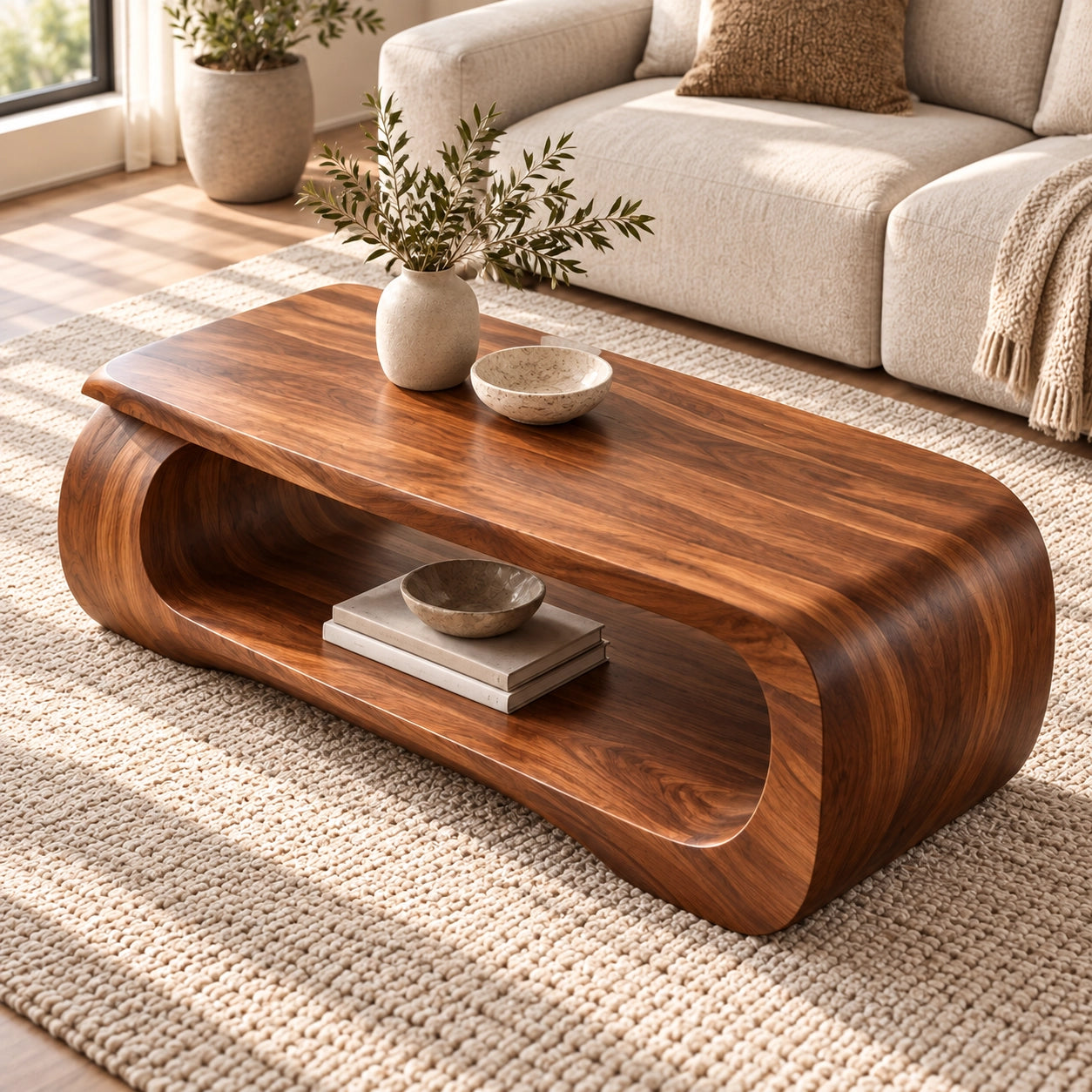 Sculptural Coffee Table with Curved Natural Solid Wood Form in Four Sizes - Woodenecho - 4