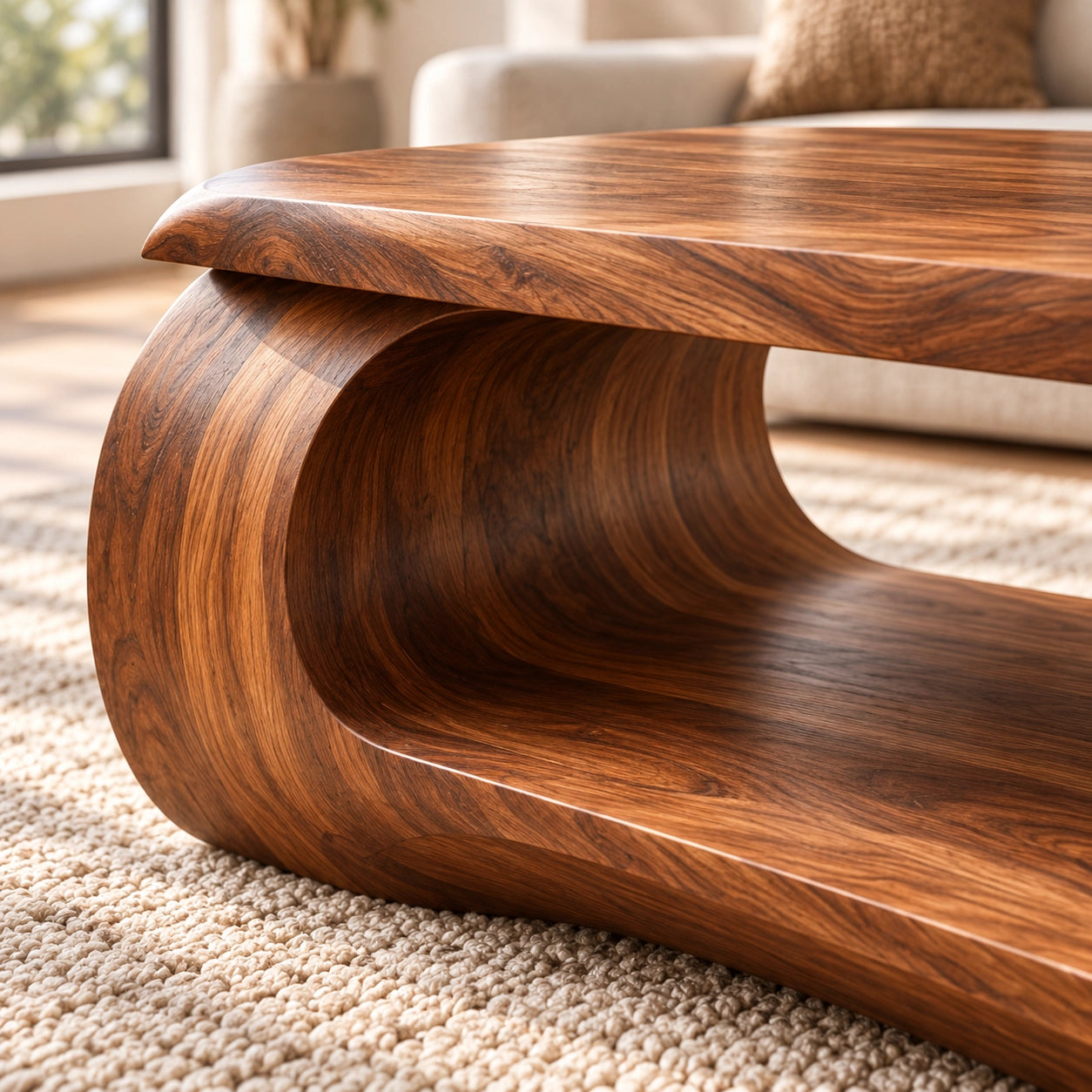 Sculptural Coffee Table with Curved Natural Solid Wood Form in Four Sizes - Woodenecho - 5
